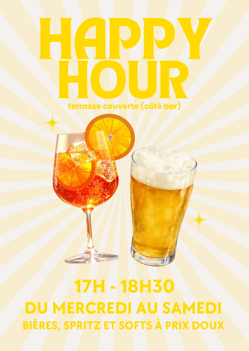 Happy Hour en terrasse couverte — du mercredi au samedi, de 17h à 18h30