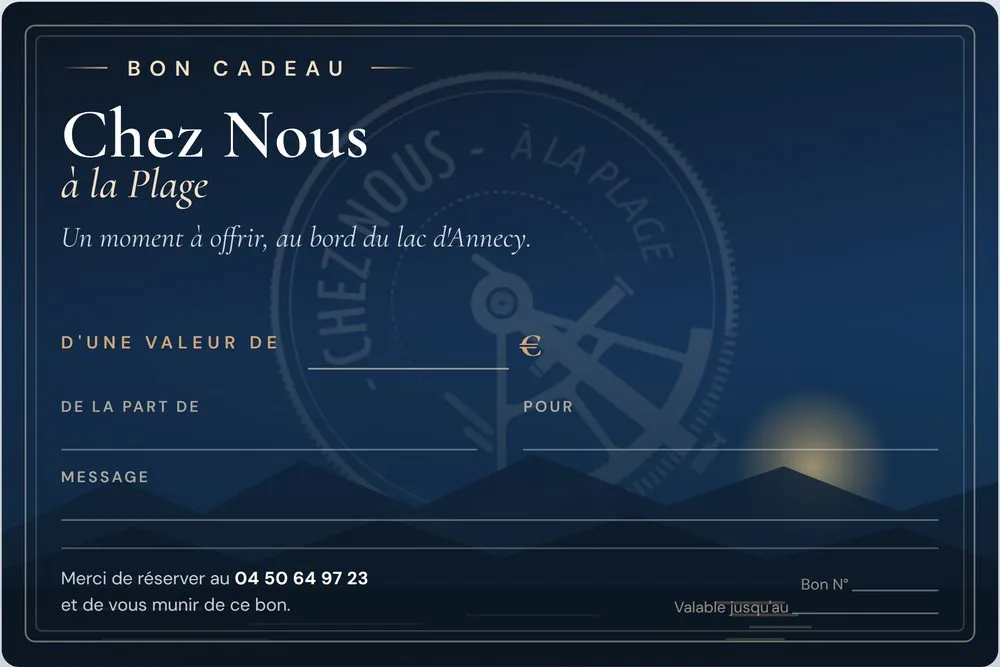 Aperçu du bon cadeau Chez Nous à la Plage